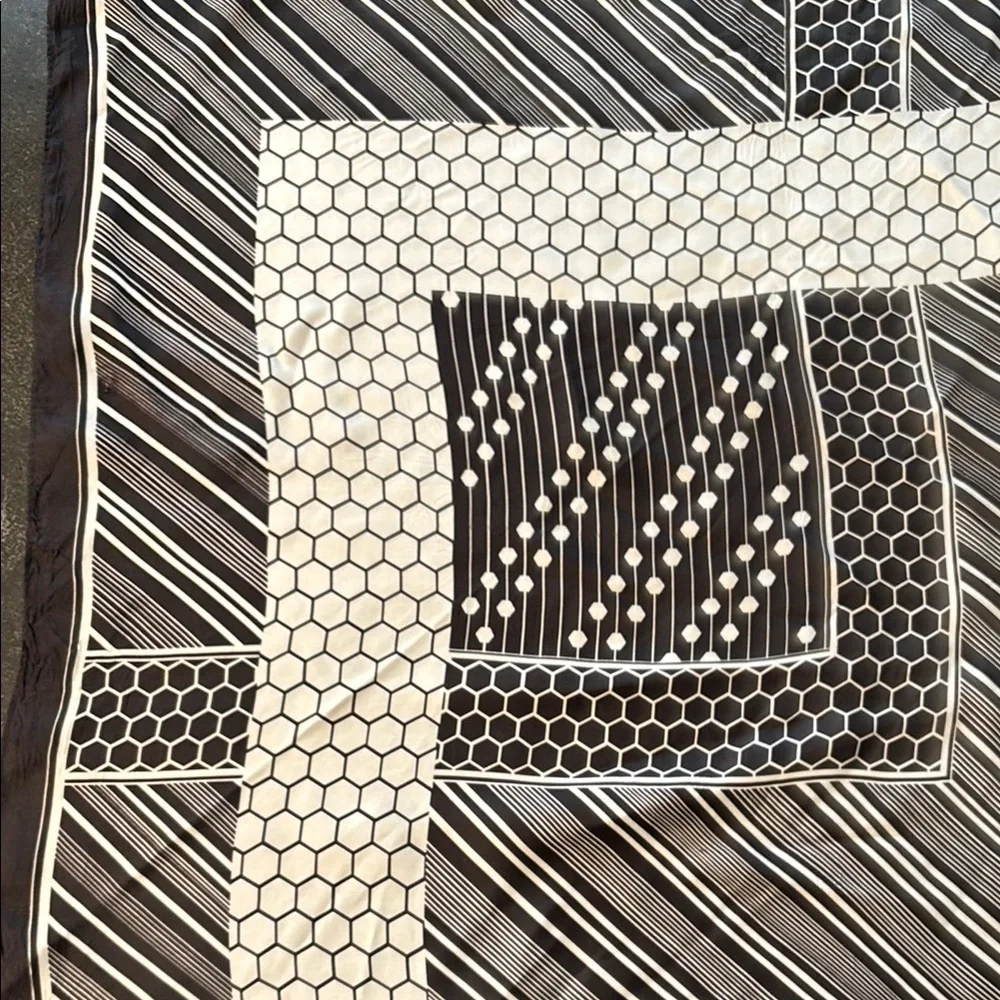 Vintage Paul Poiret Paris Black and White Geometric Scarf